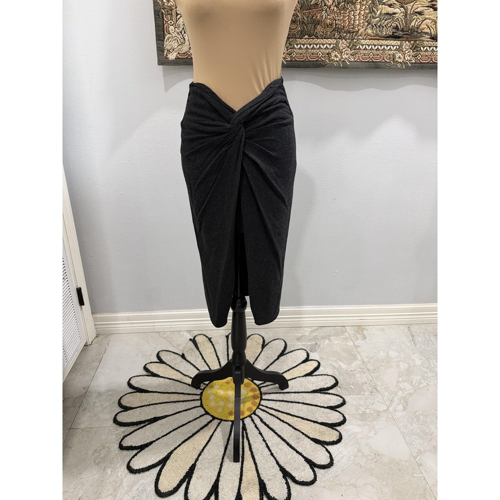 Zara Skirt Womens Small Charcoal Gray Front Twist Knot Midi Pencil High Waist